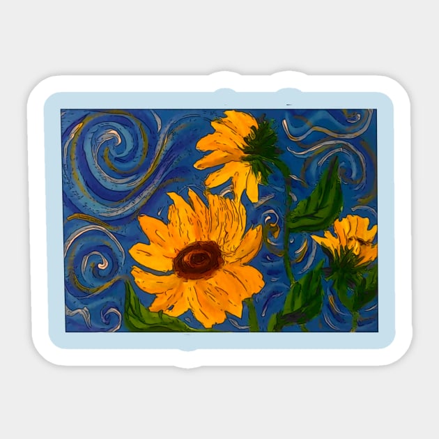 Sunflowers in the Wind Sticker by Blue Cheri
